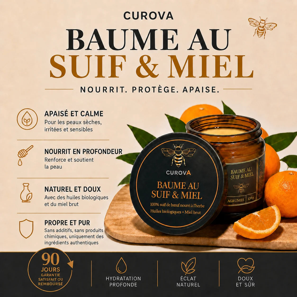 CUROVA | Baume au miel et au suif de bœuf nourri à l'herbe