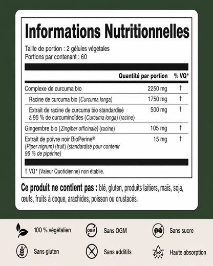 Curova Curcuma Bio™ 2250 mg | Formule sans oxalates pour soutenir la santé rénale