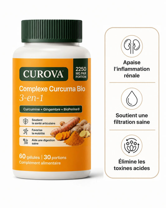 Curova Curcuma Bio™ 2250 mg | Formule sans oxalates pour soutenir la santé rénale