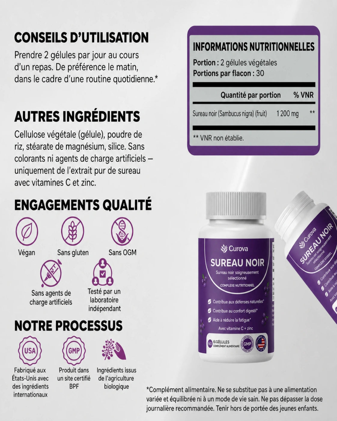 Curova – Complexe confort digestif au sureau noir, zinc et vitamine C – Complément alimentaire