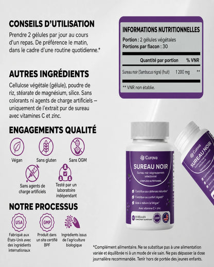 Curova – Complexe confort digestif au sureau noir, zinc et vitamine C – Complément alimentaire