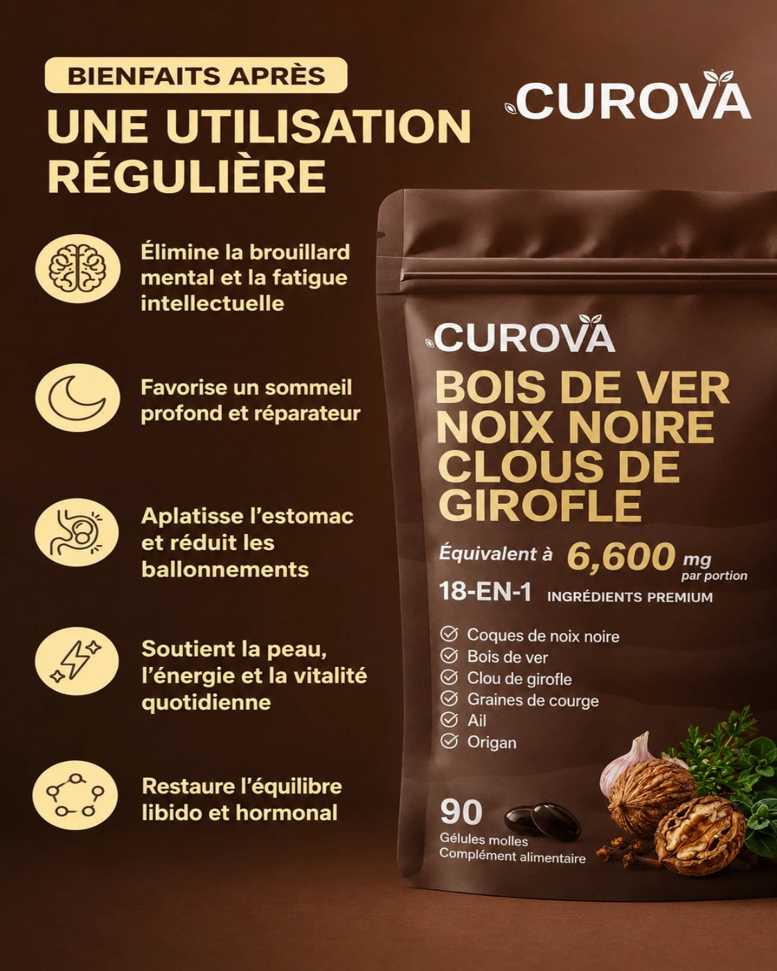 Éliminez les parasites et les larves cachés en seulement 14 jours grâce à l’armoise, la noix noire et au clou de girofle.