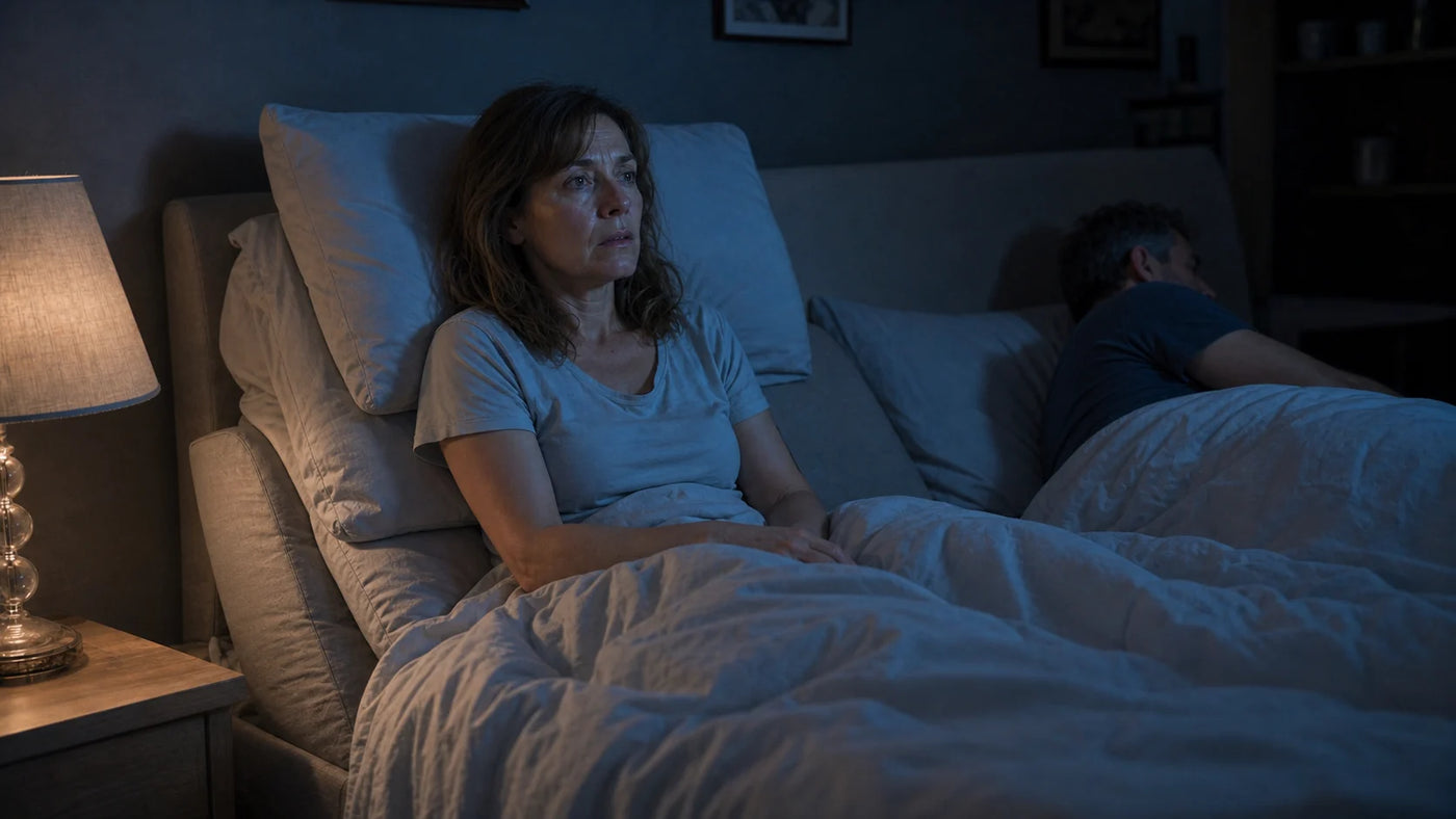 Lit aménagé avec plusieurs oreillers et un coussin incliné