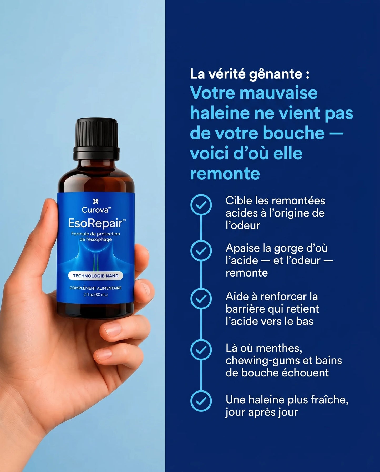 Enfin une haleine fraîche qui dure - parce qu'on agit à la source, pas en surface