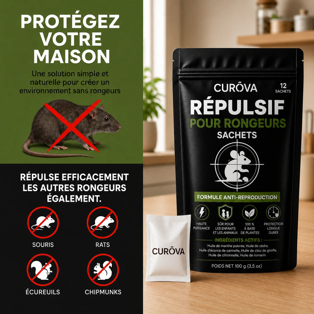 CURÓVA™ – Sachets répulsifs naturels contre les rongeurs