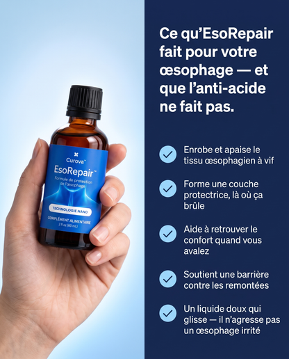 Curova EsoRepair™ — Formule liquide nano pour apaiser et protéger l’œsophage irrité
